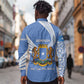 Somalia Long Sleeve Button Shirt with Coat of Arms One Star One Nation Blue White Spirit