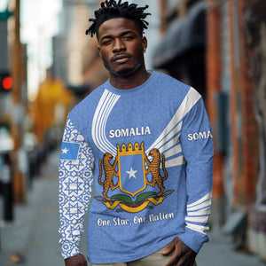 Somalia Long Sleeve Shirt with Coat of Arms One Star One Nation Blue White Spirit