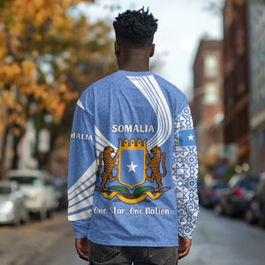 Somalia Long Sleeve Shirt with Coat of Arms One Star One Nation Blue White Spirit