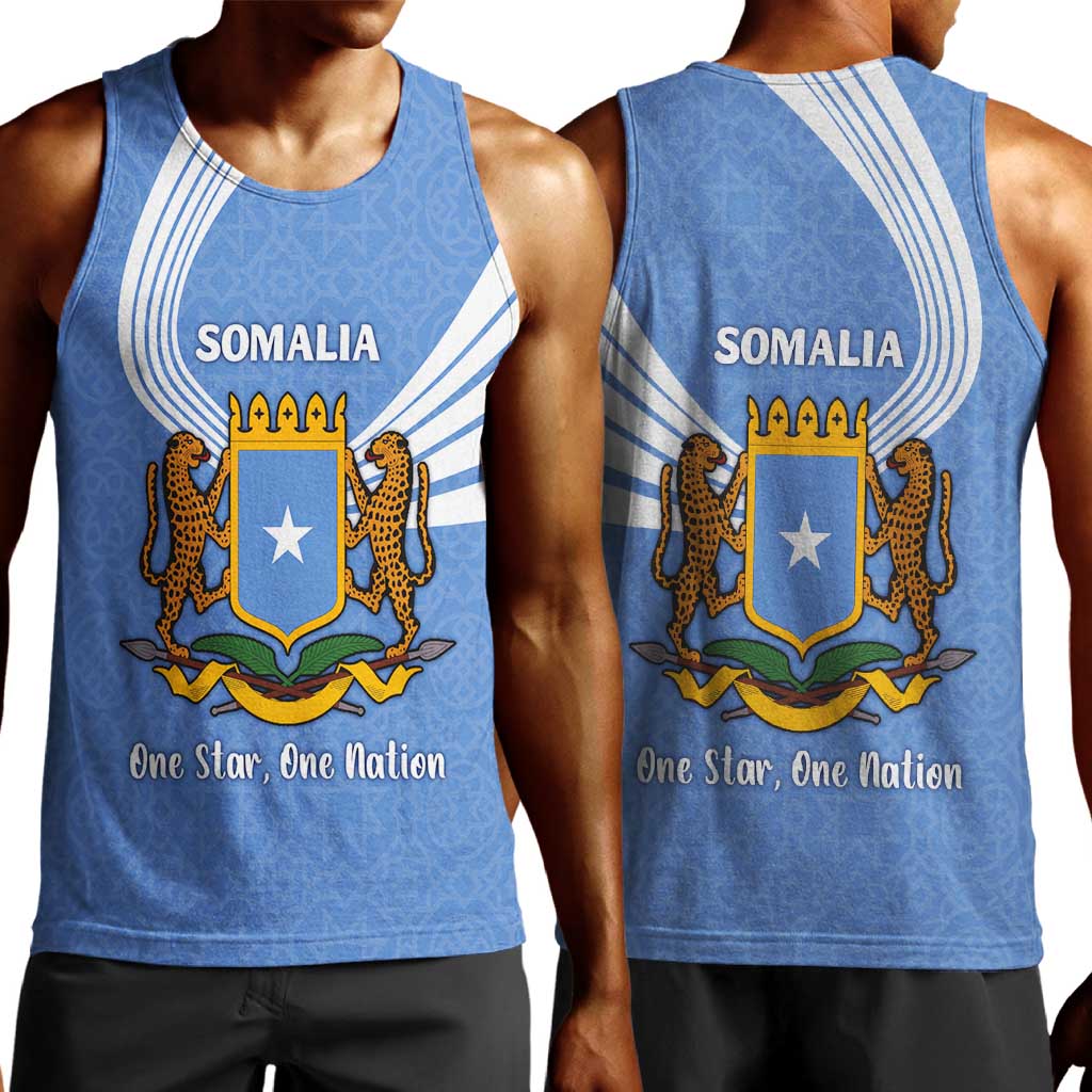 Somalia Men Tank Top with Coat of Arms One Star One Nation Blue White Spirit