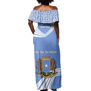 Somalia Off Shoulder Maxi Dress with Coat of Arms One Star One Nation Blue White Spirit