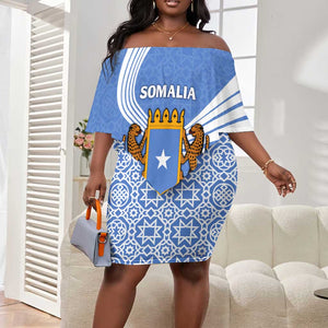 Somalia Off Shoulder Short Dress with Coat of Arms One Star One Nation Blue White Spirit