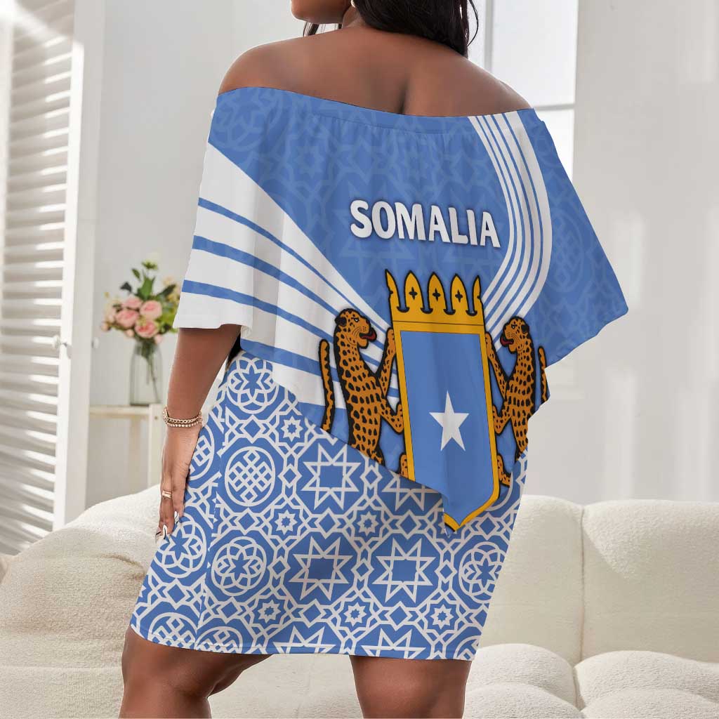Somalia Off Shoulder Short Dress with Coat of Arms One Star One Nation Blue White Spirit