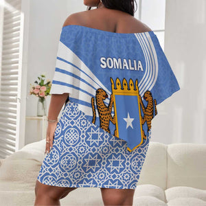 Somalia Off Shoulder Short Dress with Coat of Arms One Star One Nation Blue White Spirit