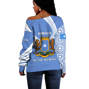 Somalia Off Shoulder Sweater with Coat of Arms One Star One Nation Blue White Spirit