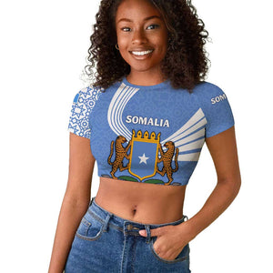 Somalia Raglan Cropped T shirt with Coat of Arms One Star One Nation Blue White Spirit