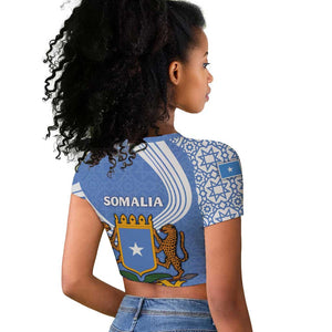Somalia Raglan Cropped T shirt with Coat of Arms One Star One Nation Blue White Spirit