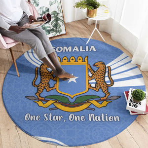 Somalia Round Carpet with Coat of Arms One Star One Nation Blue White Spirit
