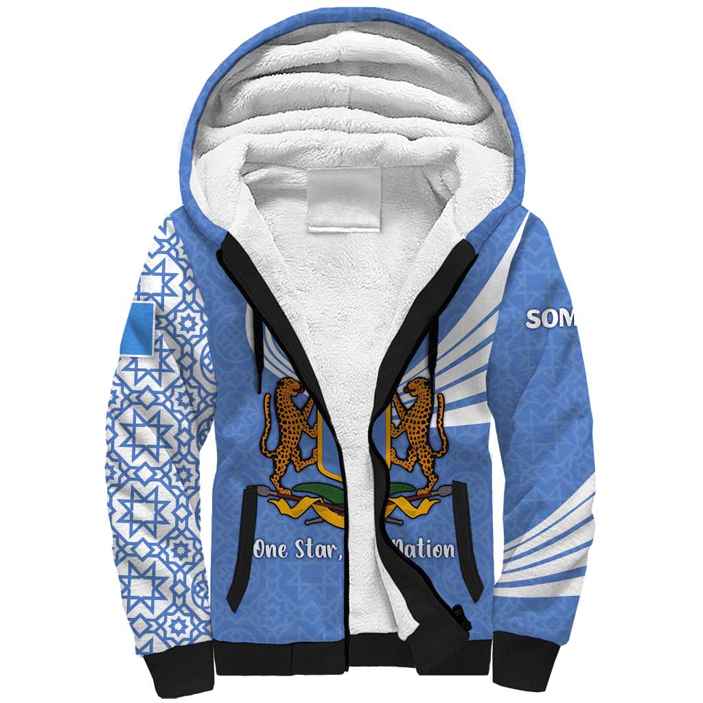 Somalia Sherpa Hoodie with Coat of Arms One Star One Nation Blue White Spirit