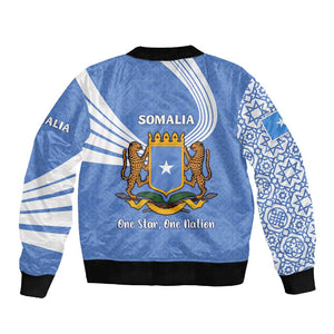 Somalia Sleeve Zip Bomber Jacket with Coat of Arms One Star One Nation Blue White Spirit