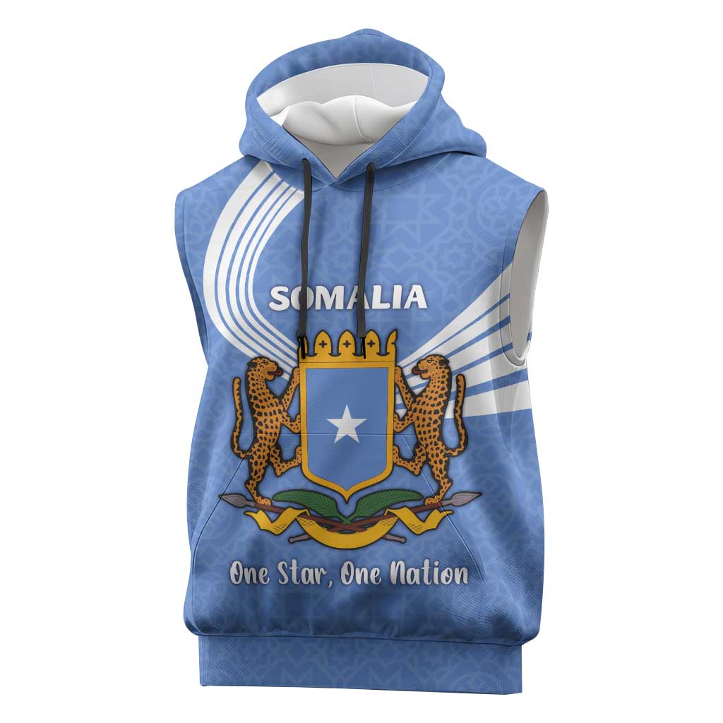 Somalia Sleeveless Hoodie with Coat of Arms One Star One Nation Blue White Spirit - African Pride