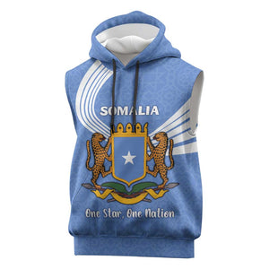 Somalia Sleeveless Hoodie with Coat of Arms One Star One Nation Blue White Spirit - African Pride