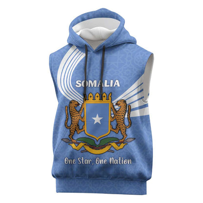 Somalia Sleeveless Hoodie with Coat of Arms One Star One Nation Blue White Spirit - African Pride