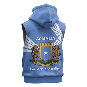 Somalia Sleeveless Hoodie with Coat of Arms One Star One Nation Blue White Spirit - African Pride