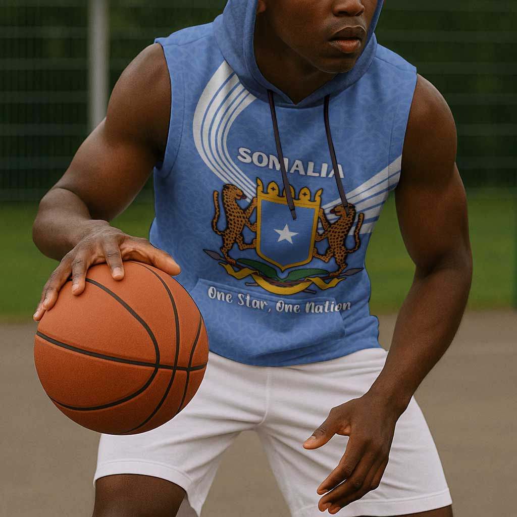 Somalia Sleeveless Hoodie with Coat of Arms One Star One Nation Blue White Spirit - African Pride