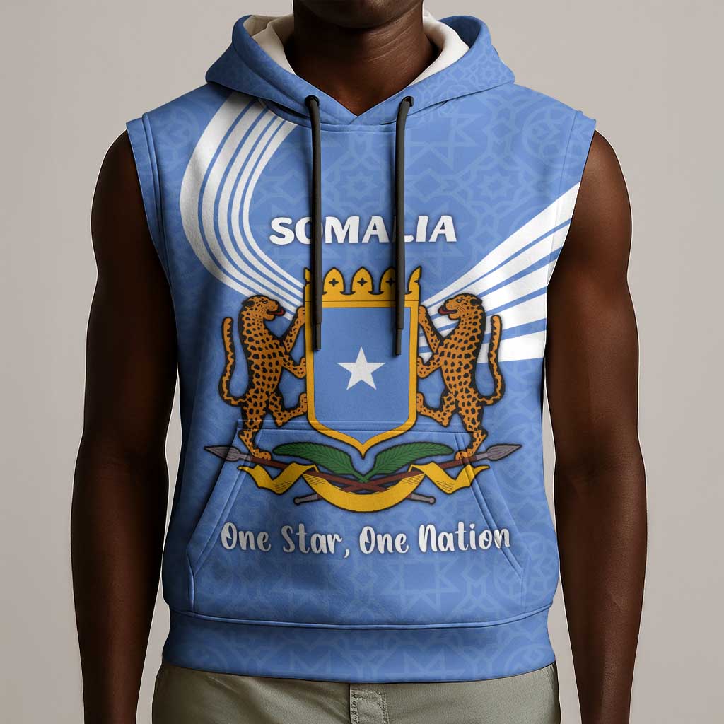Somalia Sleeveless Hoodie with Coat of Arms One Star One Nation Blue White Spirit - African Pride