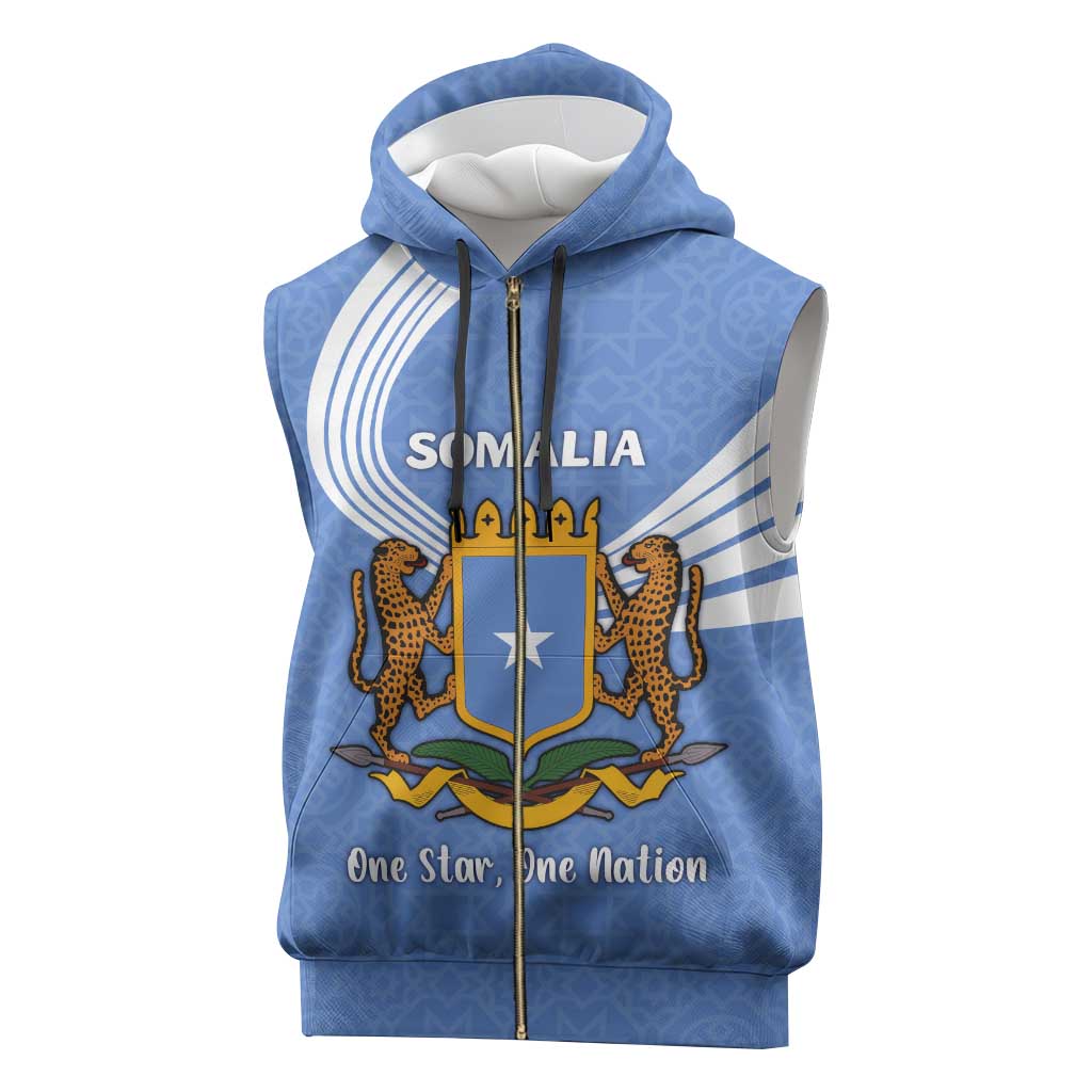 Somalia Sleeveless Zip Hoodie with Coat of Arms One Star One Nation Blue White Spirit - African Pride