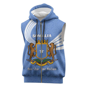Somalia Sleeveless Zip Hoodie with Coat of Arms One Star One Nation Blue White Spirit - African Pride