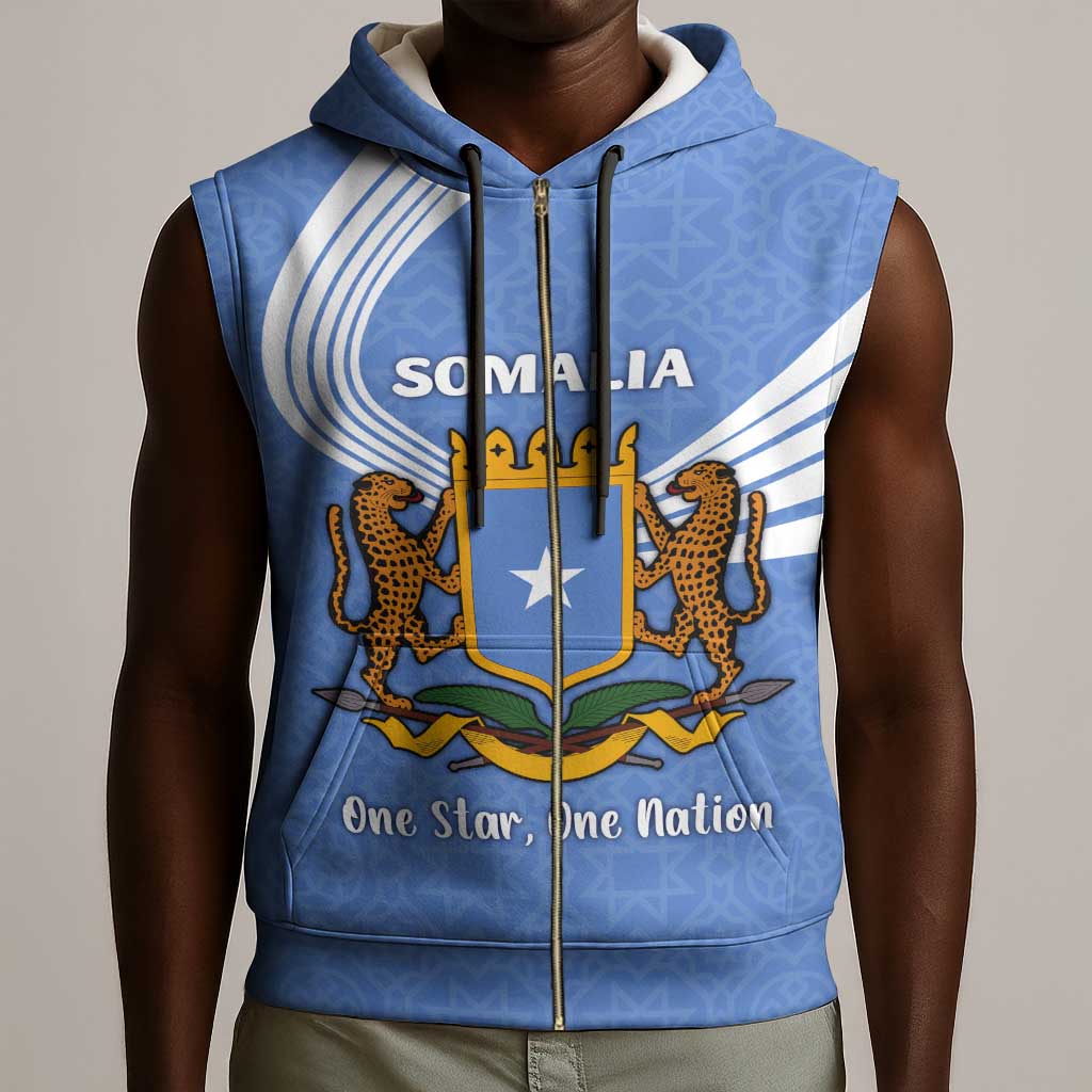 Somalia Sleeveless Zip Hoodie with Coat of Arms One Star One Nation Blue White Spirit - African Pride