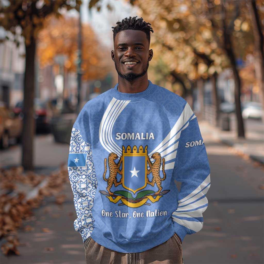 Somalia Sweatshirt with Coat of Arms One Star One Nation Blue White Spirit