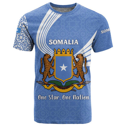 Somalia T shirt with Coat of Arms One Star One Nation Blue White Spirit