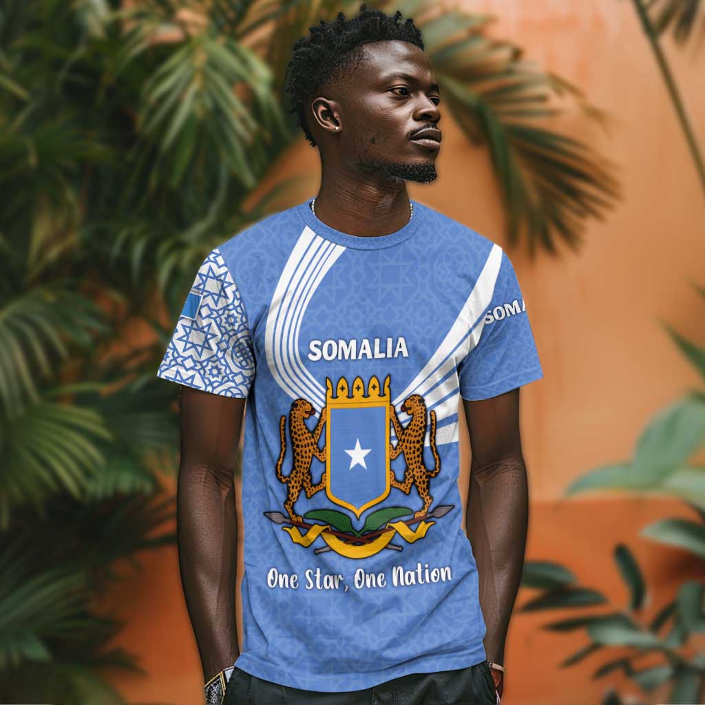 Somalia T shirt with Coat of Arms One Star One Nation Blue White Spirit