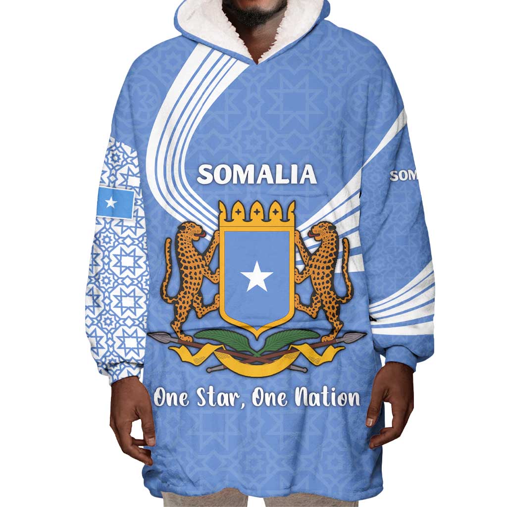 Somalia Wearable Blanket Hoodie with Coat of Arms One Star One Nation Blue White Spirit