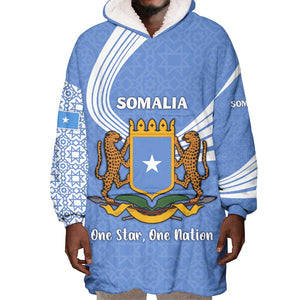 Somalia Wearable Blanket Hoodie with Coat of Arms One Star One Nation Blue White Spirit