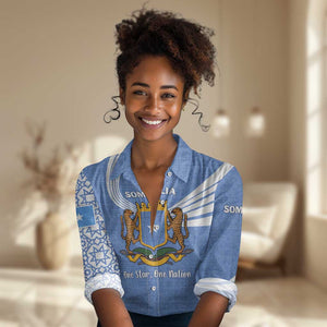 Somalia Women Casual Shirt with Coat of Arms One Star One Nation Blue White Spirit