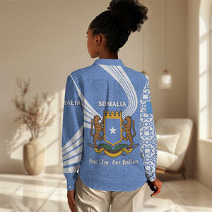 Somalia Women Casual Shirt with Coat of Arms One Star One Nation Blue White Spirit