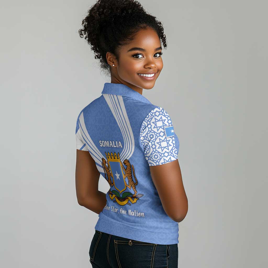 Somalia Women Polo Shirt with Coat of Arms One Star One Nation Blue White Spirit