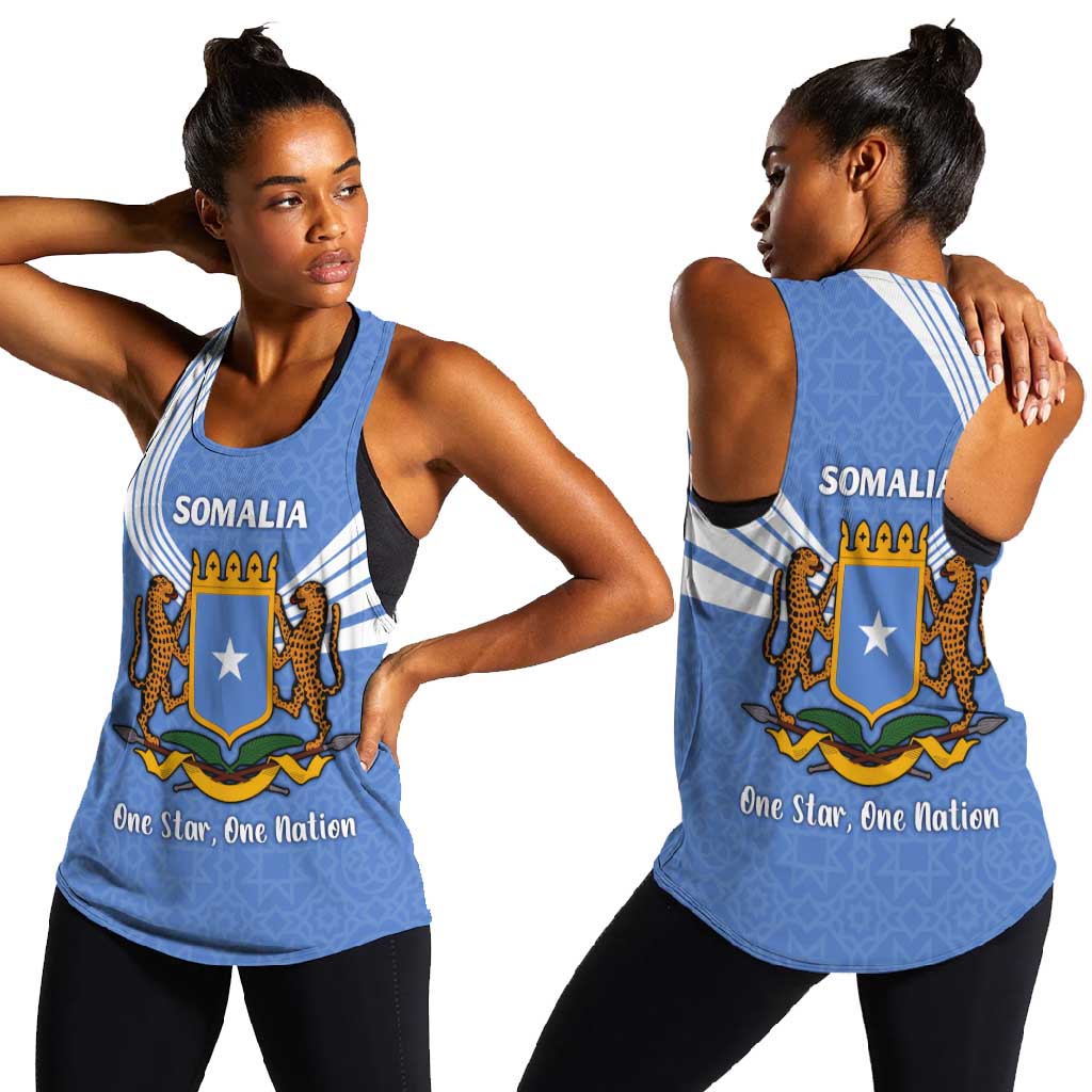 Somalia Women Racerback Tank with Coat of Arms One Star One Nation Blue White Spirit