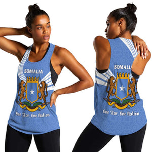 Somalia Women Racerback Tank with Coat of Arms One Star One Nation Blue White Spirit