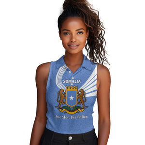 Somalia Women Sleeveless Polo Shirt with Coat of Arms One Star One Nation Blue White Spirit