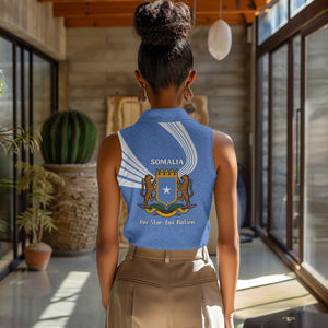 Somalia Women Sleeveless Polo Shirt with Coat of Arms One Star One Nation Blue White Spirit