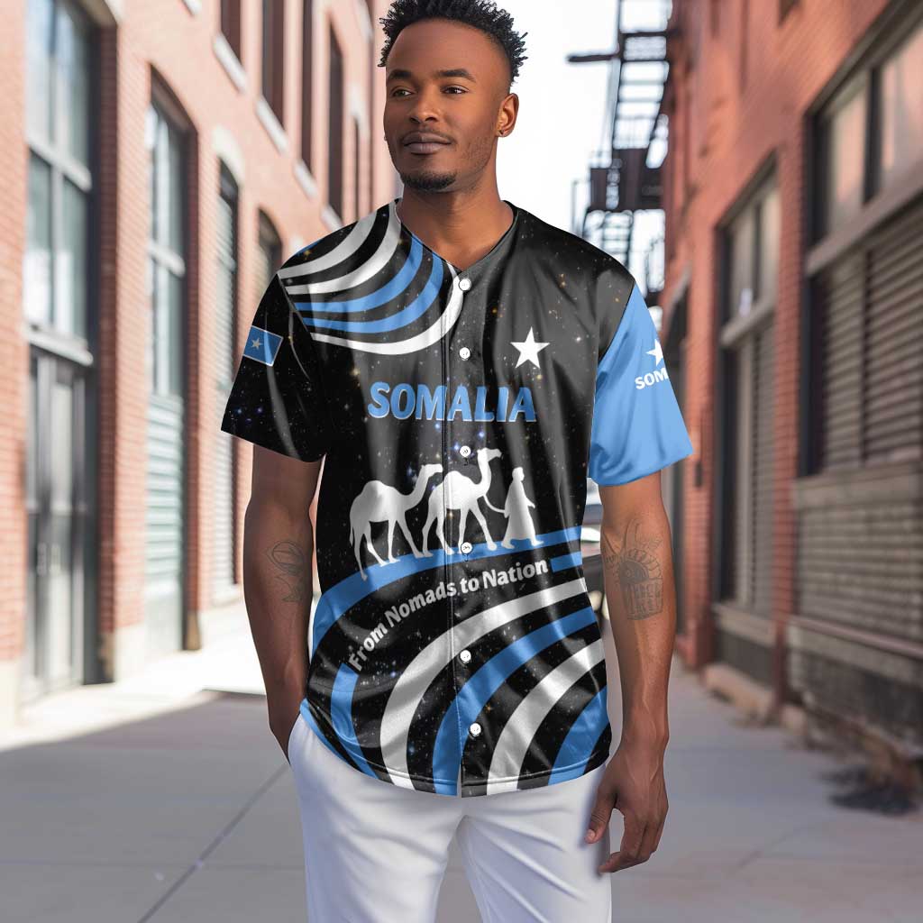 Somalia Baseball Jersey with From Nomads to Nation Camel Galaxy Flag Spirit