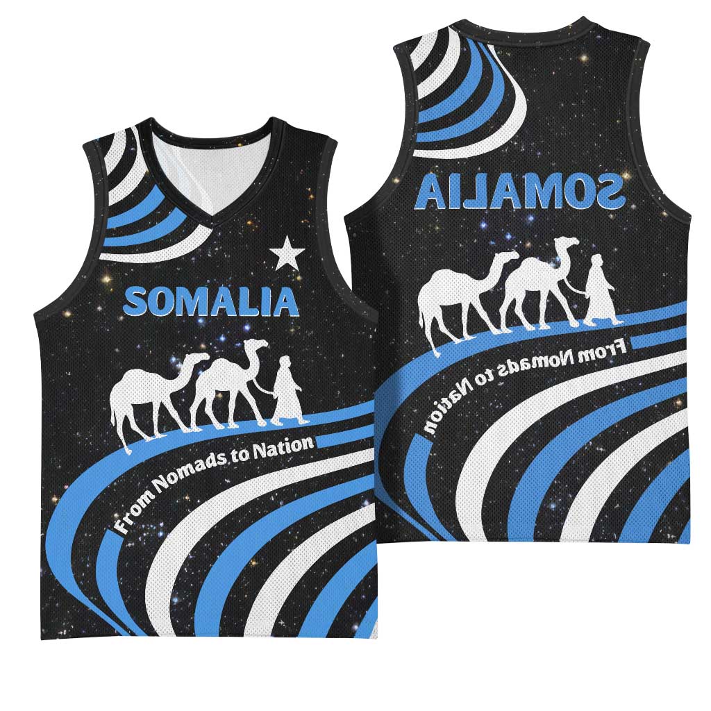 Somalia Basketball Jersey with From Nomads to Nation Camel Galaxy Flag Spirit - African Pride