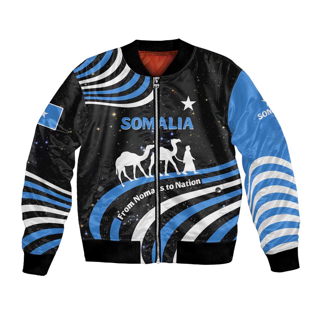 Somalia Bomber Jacket with From Nomads to Nation Camel Galaxy Flag Spirit