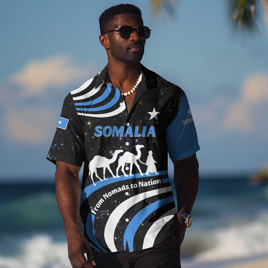 Somalia Hawaiian Shirt with From Nomads to Nation Camel Galaxy Flag Spirit
