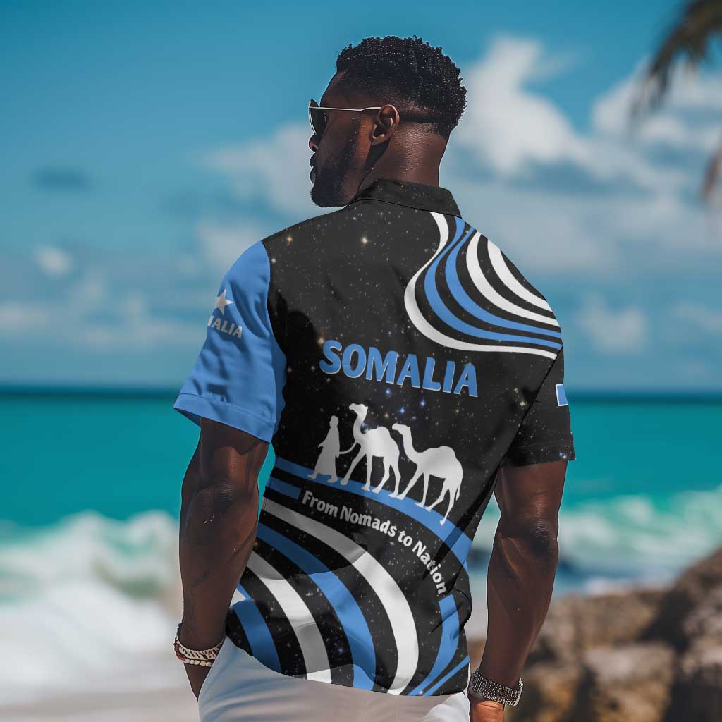 Somalia Hawaiian Shirt with From Nomads to Nation Camel Galaxy Flag Spirit