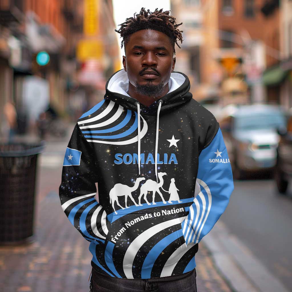 Somalia Hoodie with From Nomads to Nation Camel Galaxy Flag Spirit