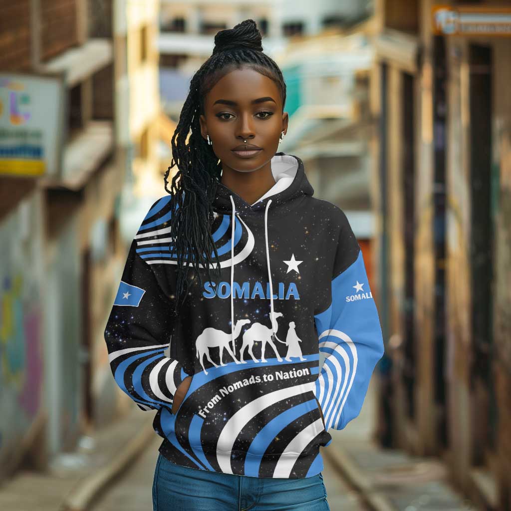 Somalia Hoodie with From Nomads to Nation Camel Galaxy Flag Spirit