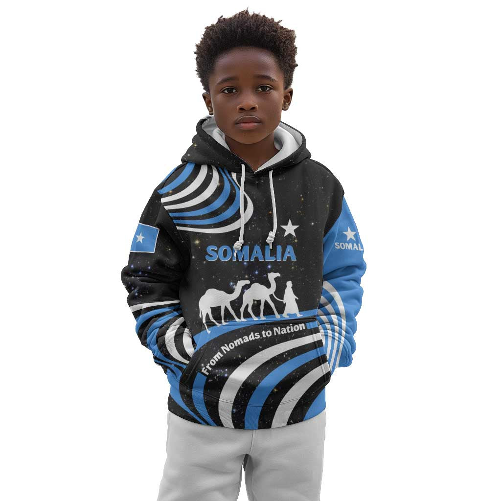 Somalia Kid Hoodie with From Nomads to Nation Camel Galaxy Flag Spirit