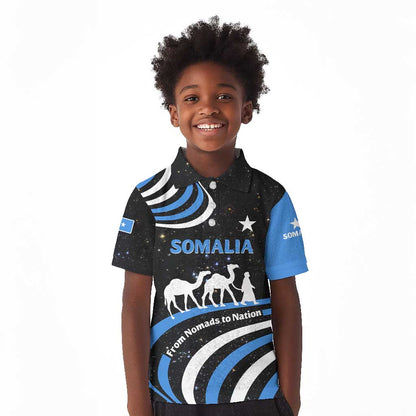 Somalia Kid Polo Shirt with From Nomads to Nation Camel Galaxy Flag Spirit