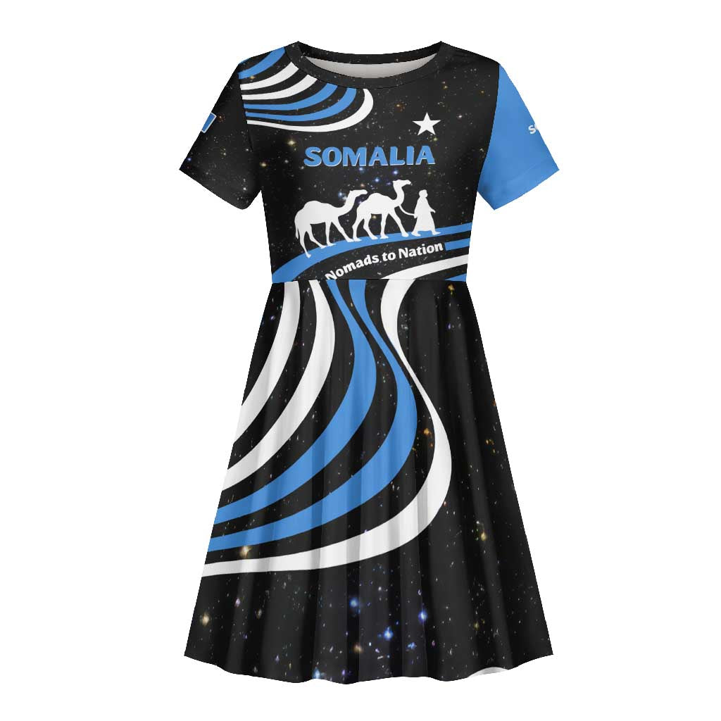 Somalia Kid Short Sleeve Dress with From Nomads to Nation Camel Galaxy Flag Spirit