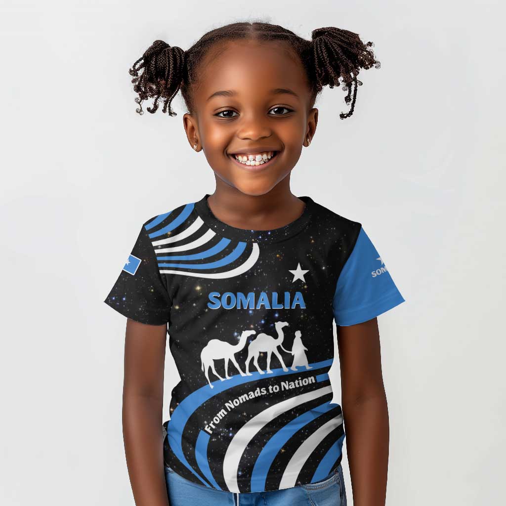 Somalia Kid T shirt with From Nomads to Nation Camel Galaxy Flag Spirit