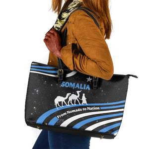Somalia Leather Tote Bag with From Nomads to Nation Camel Galaxy Flag Spirit