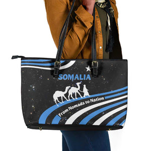 Somalia Leather Tote Bag with From Nomads to Nation Camel Galaxy Flag Spirit
