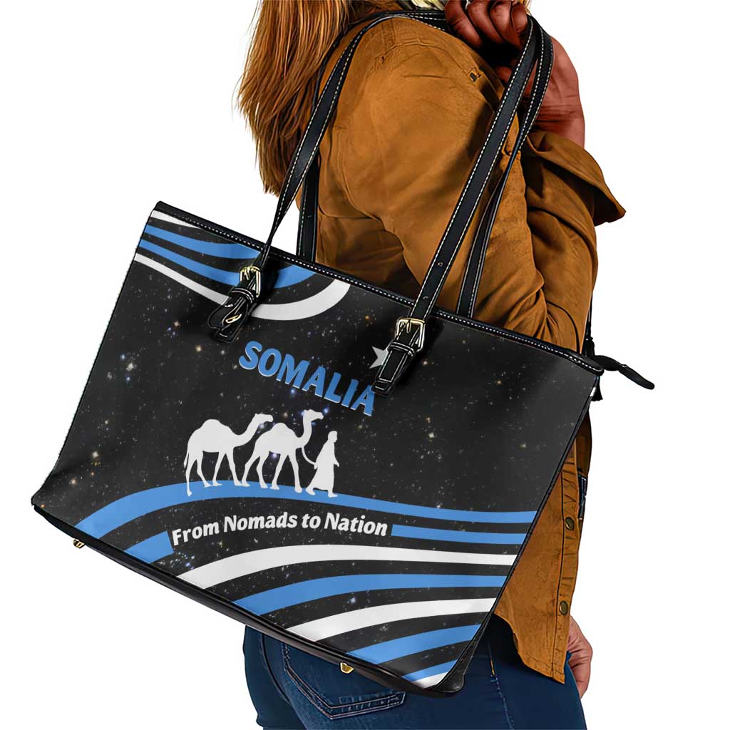 Somalia Leather Tote Bag with From Nomads to Nation Camel Galaxy Flag Spirit