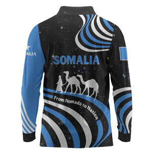 Somalia Long Sleeve Polo Shirt with From Nomads to Nation Camel Galaxy Flag Spirit